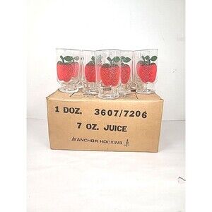 Set Of 9 Vintage 50’s Apple Glass Textured Embossed Decal Anchor Hocking W/box